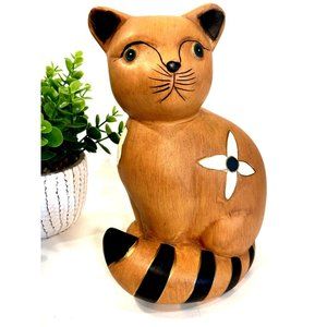 Pottery Greened-Eye Cat Statue/Hand Painted/Hand Crafted Mexico/Vintage